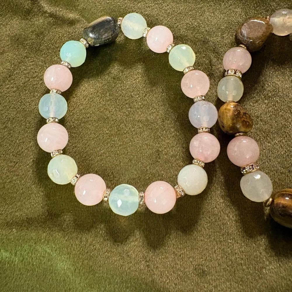 3 Handcrafted Multi-Gemstone Stretch Bracelets - Multicolor‎